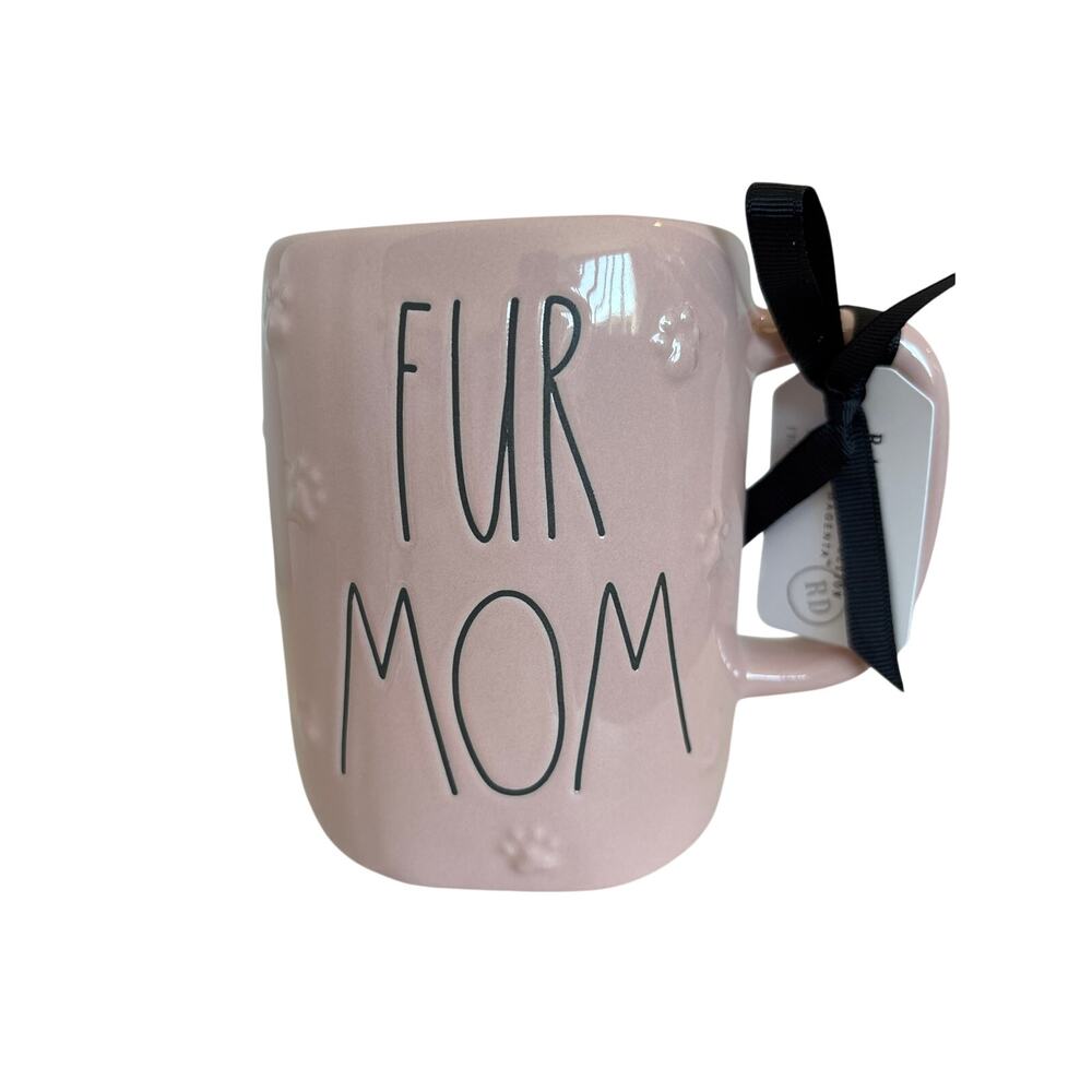 Rae Dunn "FUR MOM" Dog Cat 3D Paw Print Pattern Dog Cat Mom Light Pink NEW